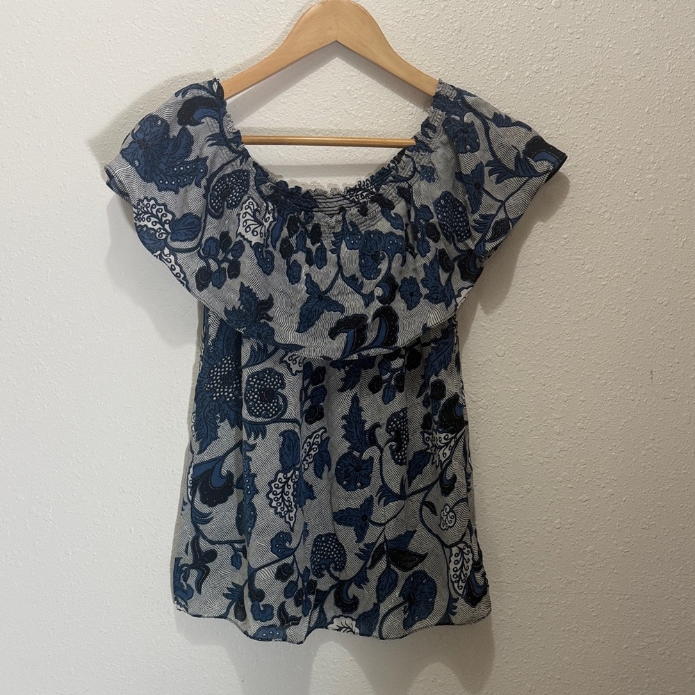 Michael Kors Navy and Gray Floral Blouse, Size S